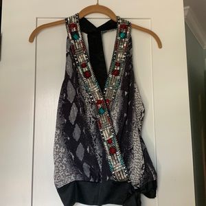 BEBE STUDDED TANK BLOUSE- SMOKE-SHOW ALERT!!!